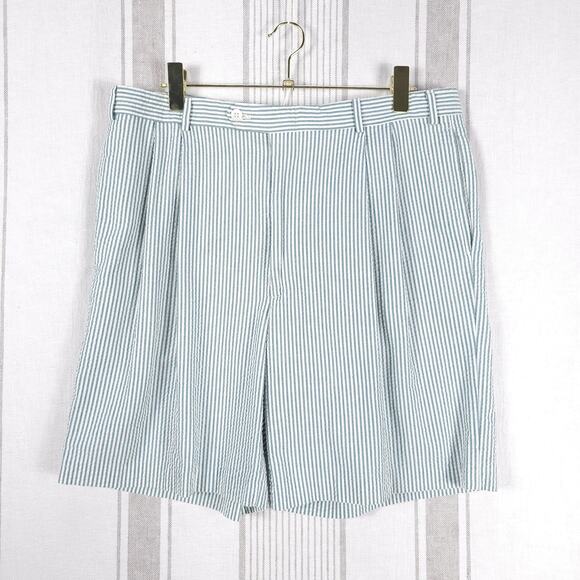 BERLE Shorts Mens 36 Seersucker Pleated Preppy Striped Yachtcore Country Club - Picture 1 of 11